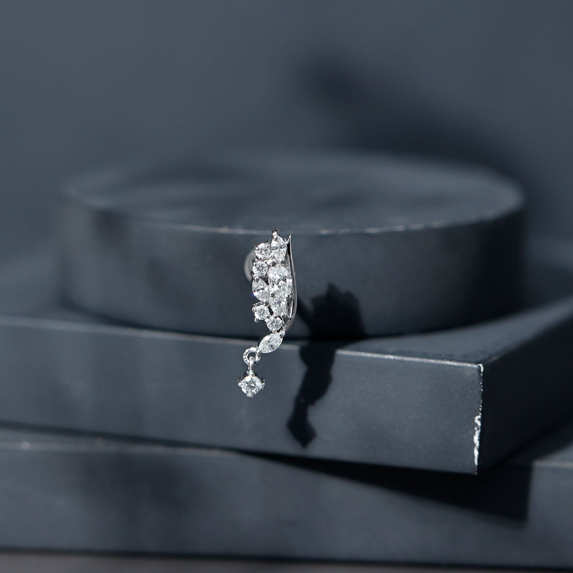 Unique Moissanite Wing Earring for Cartilage Piercing