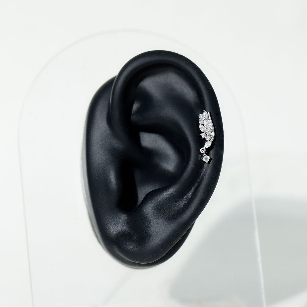 Unique Moissanite Wing Earring for Cartilage Piercing