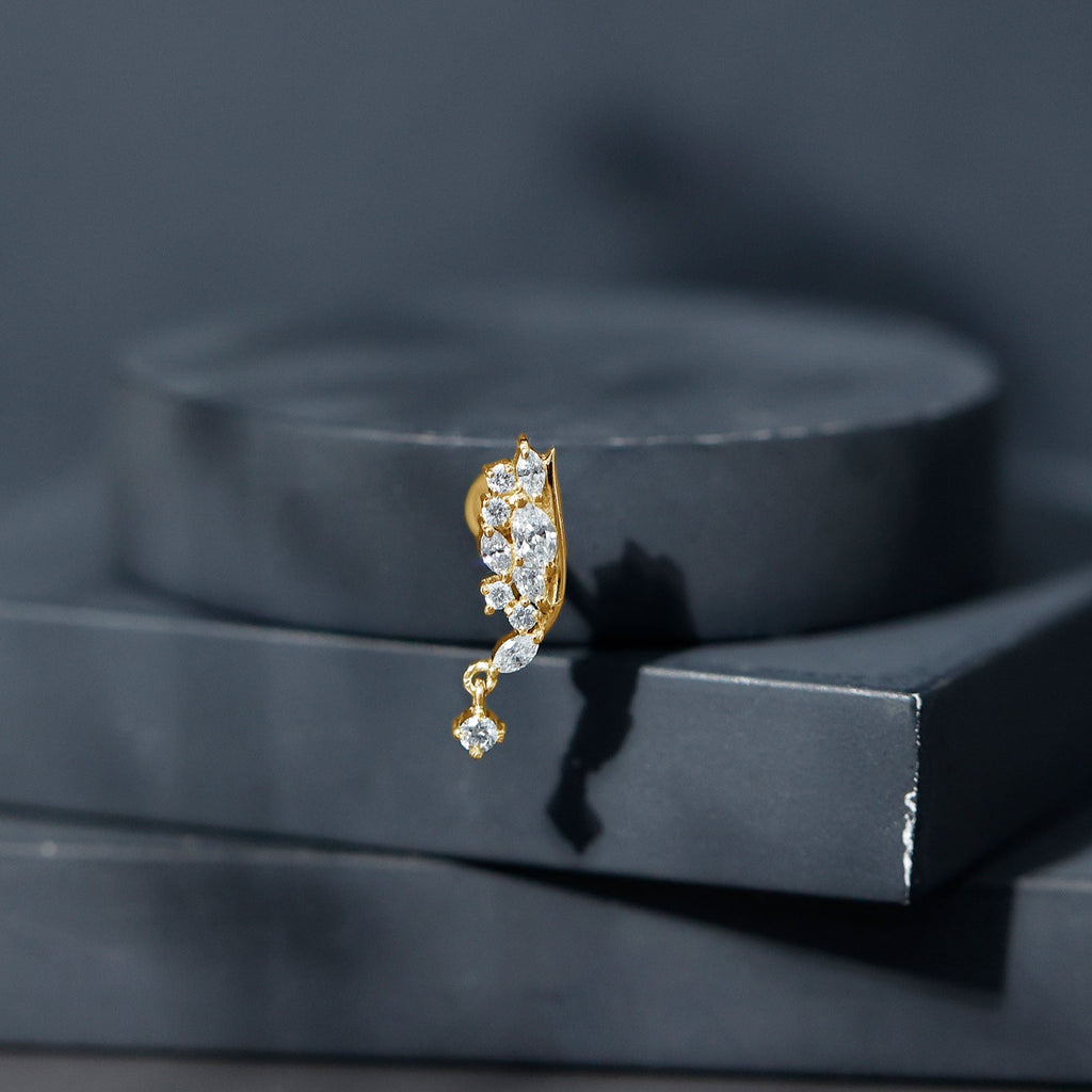 Unique Moissanite Wing Earring for Cartilage Piercing