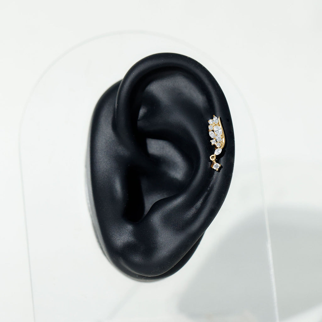 Unique Moissanite Wing Earring for Cartilage Piercing