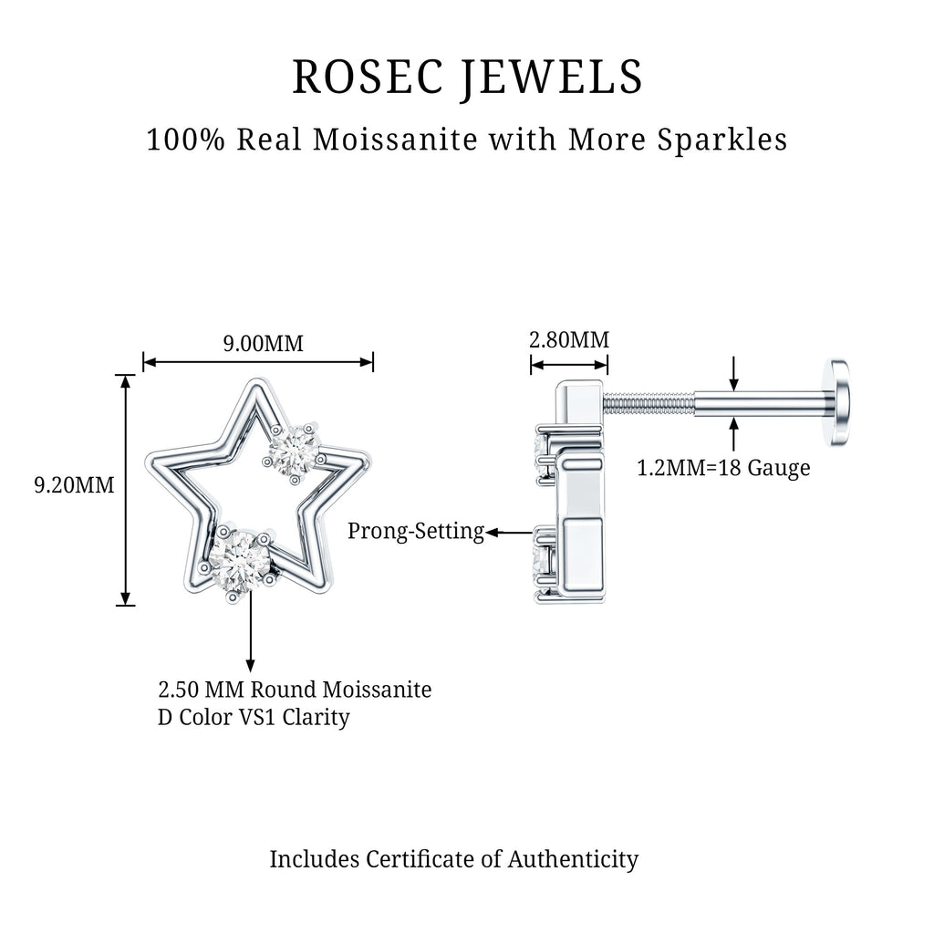 Certified Moissanite Star Shaped Earring for Upper Lobe Piercing