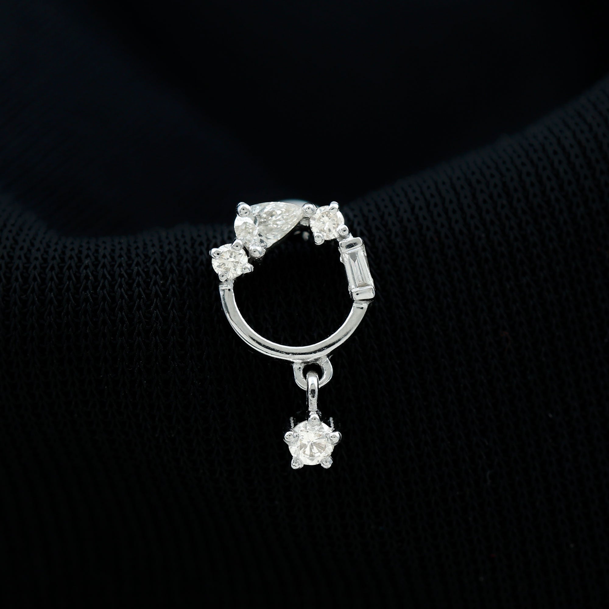 Moissanite Circle Drop Earring for Cartilage Piercing