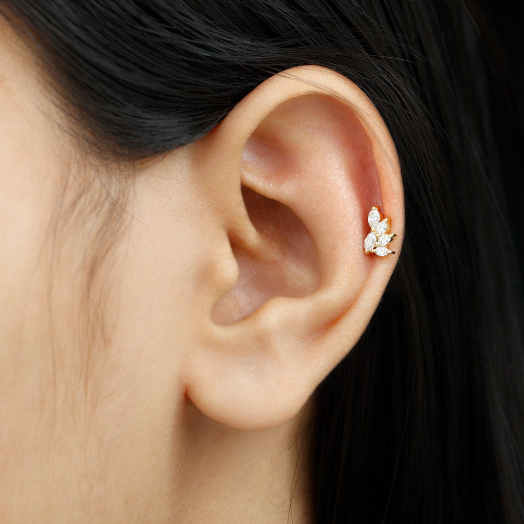 Marquise Moissanite Cluster Earring for Helix Piercing