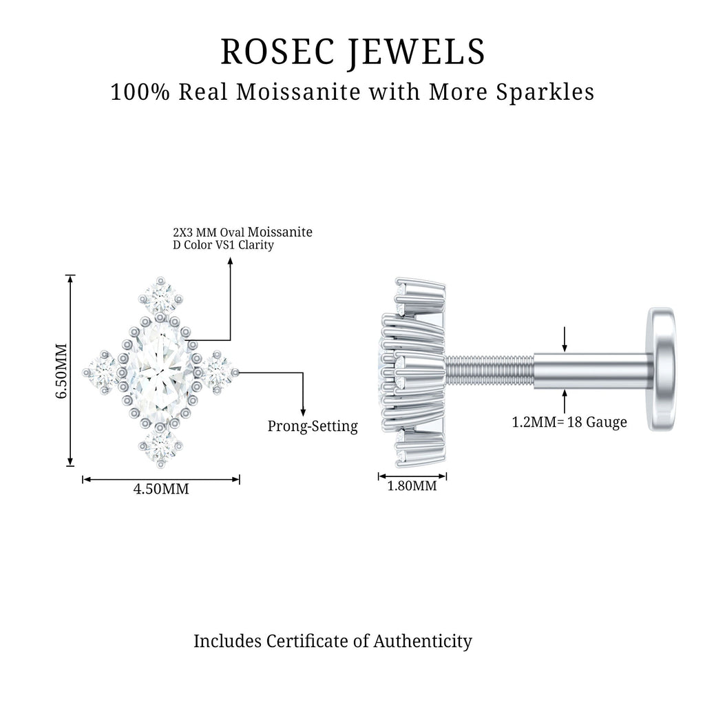 Vintage Inspired Moissanite Oval Conch Earring