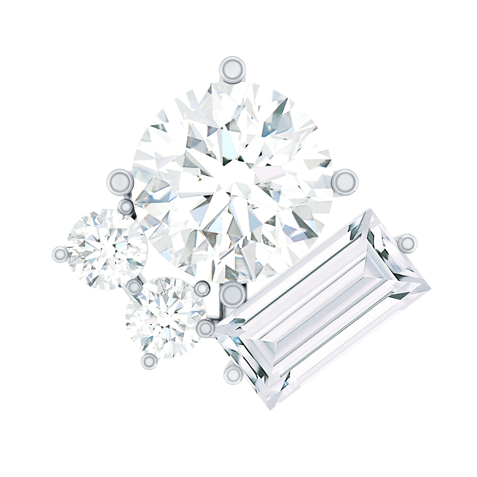 Baguette and Round Moissanite Cluster Tragus Earring