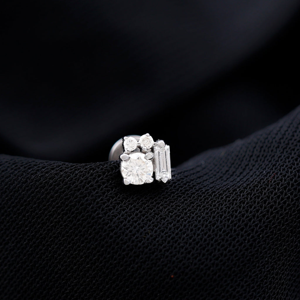 Baguette and Round Moissanite Cluster Tragus Earring