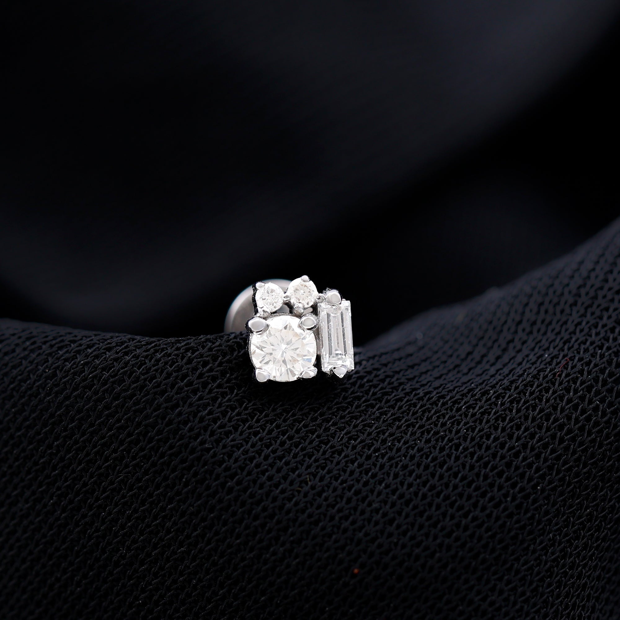 Baguette and Round Moissanite Cluster Tragus Earring