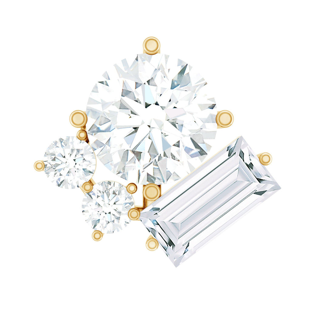 Baguette and Round Moissanite Cluster Tragus Earring