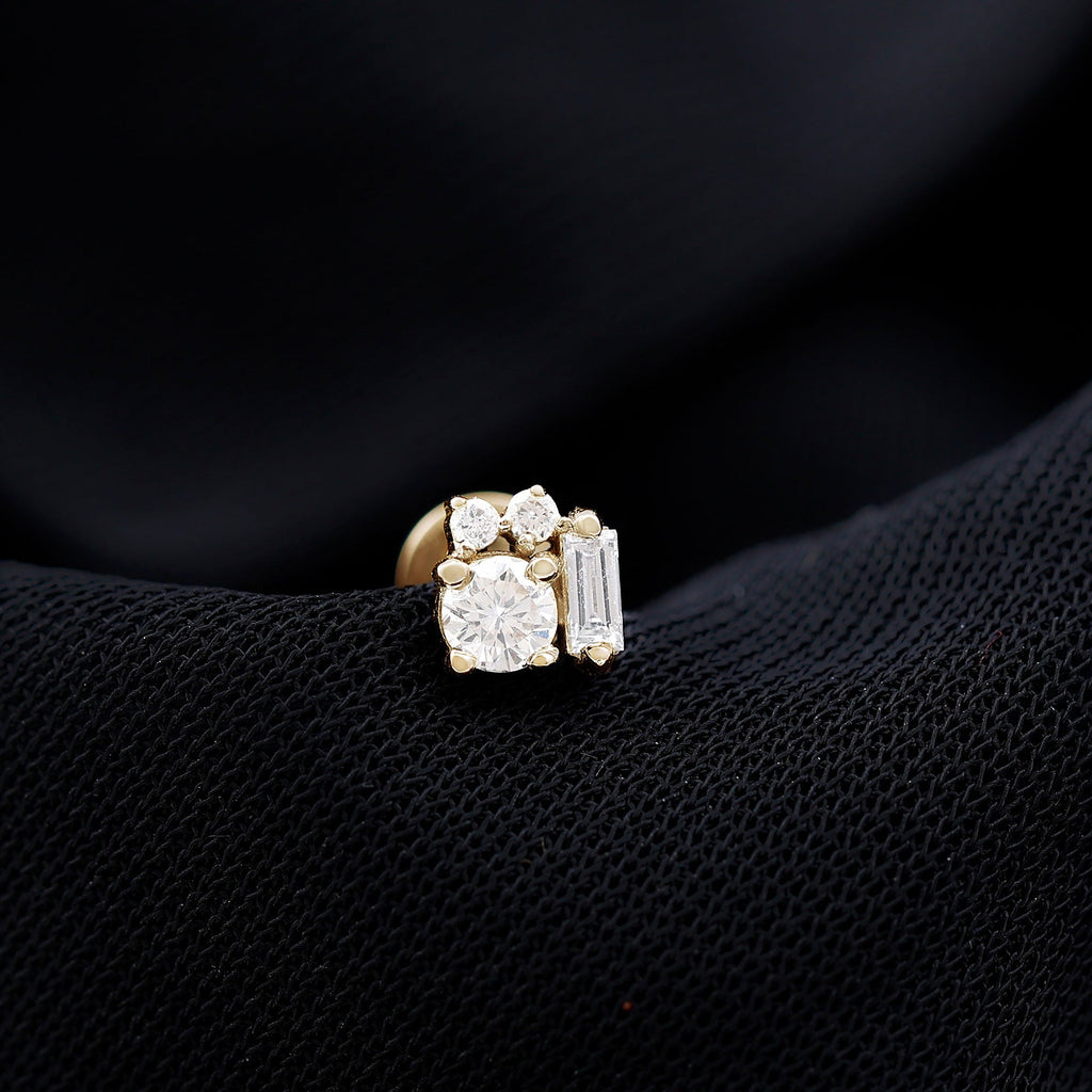 Baguette and Round Moissanite Cluster Tragus Earring