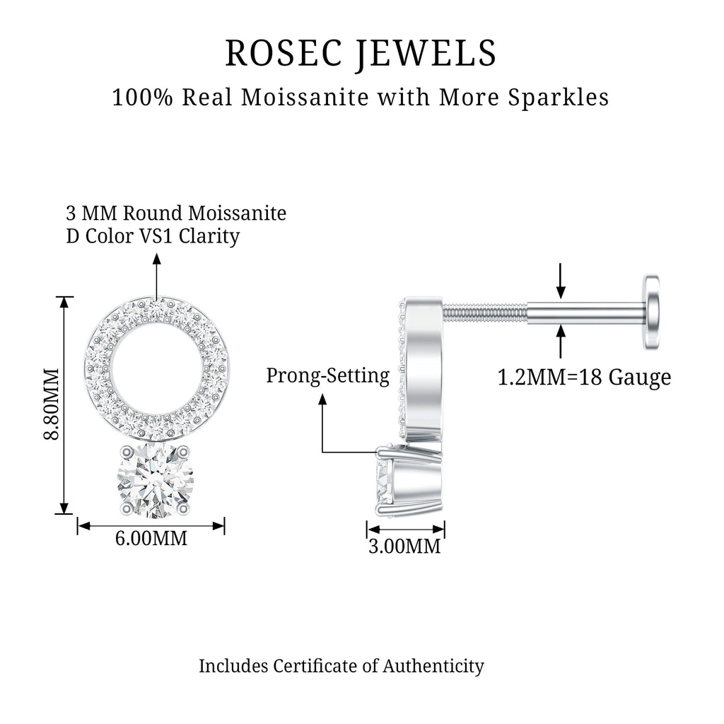 Certified Moissanite Open Circle Cartilage Earring for Women