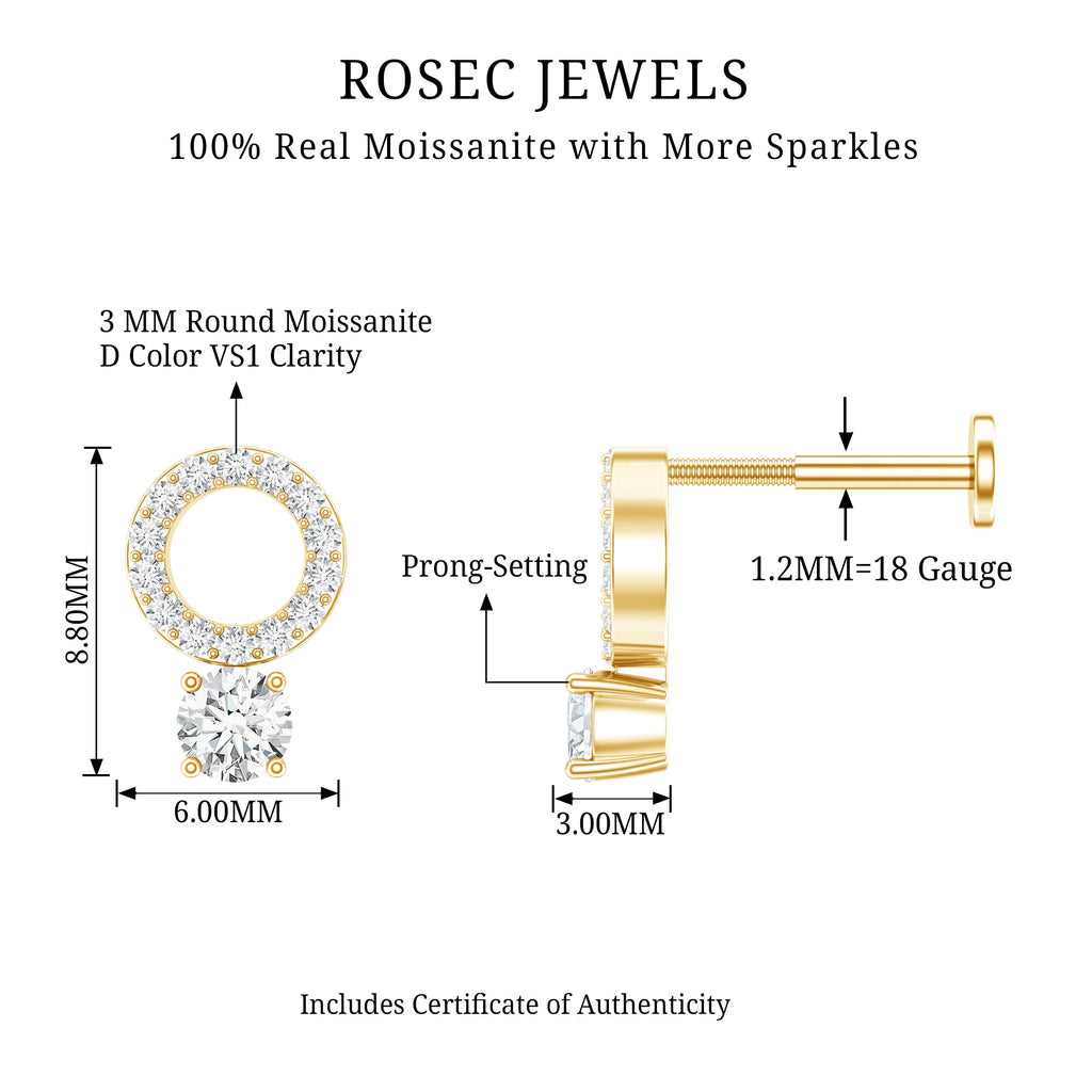 Certified Moissanite Open Circle Cartilage Earring for Women
