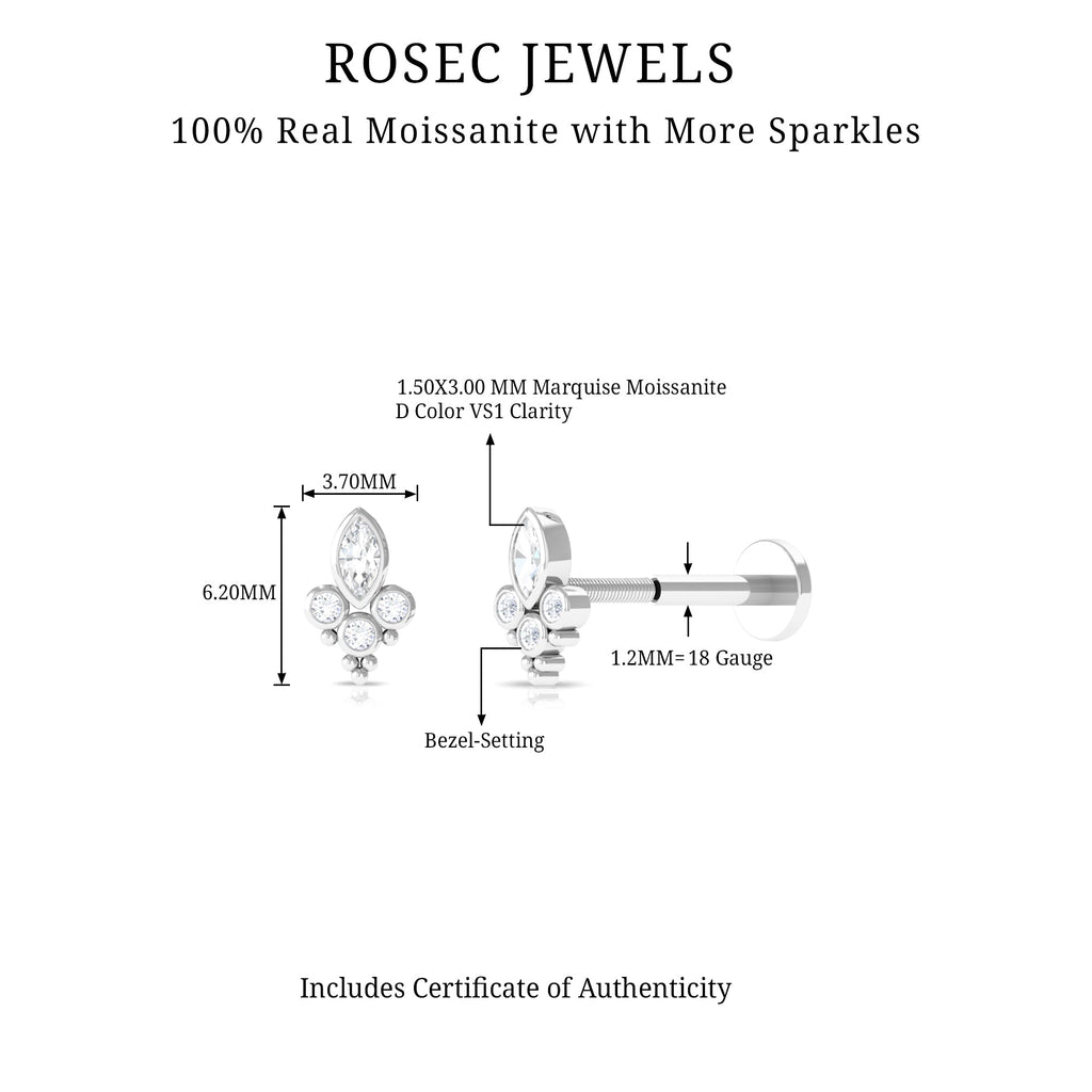 Bezel Set Moissanite Designer Earring for Conch Piercing