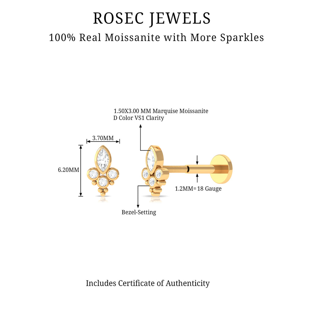 Bezel Set Moissanite Designer Earring for Conch Piercing