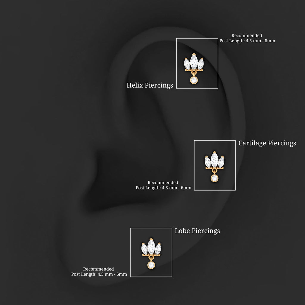 Marquise Moissanite Stud Drop Earring for Helix Piercing
