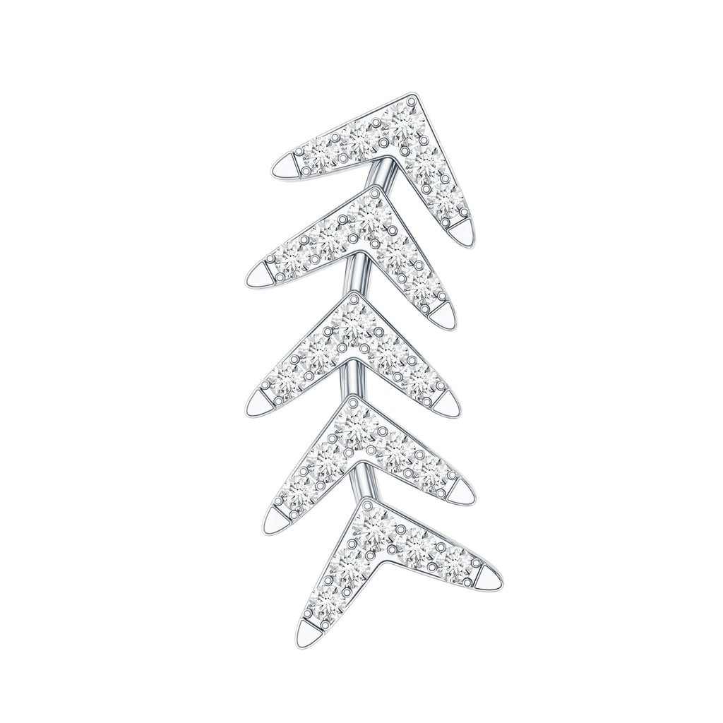 Certified Moissanite Leaf Crawler Earring for Helix Piercing