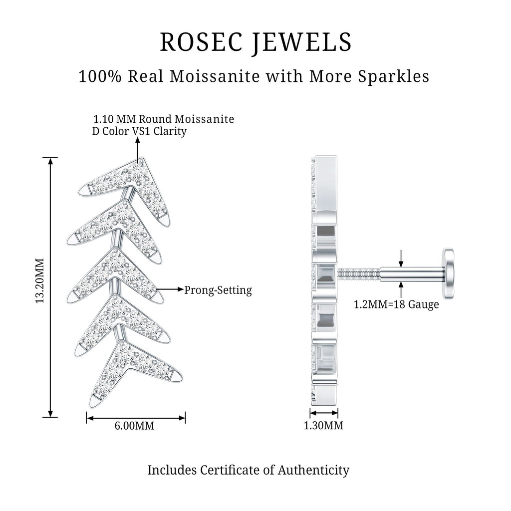 Certified Moissanite Leaf Crawler Earring for Helix Piercing