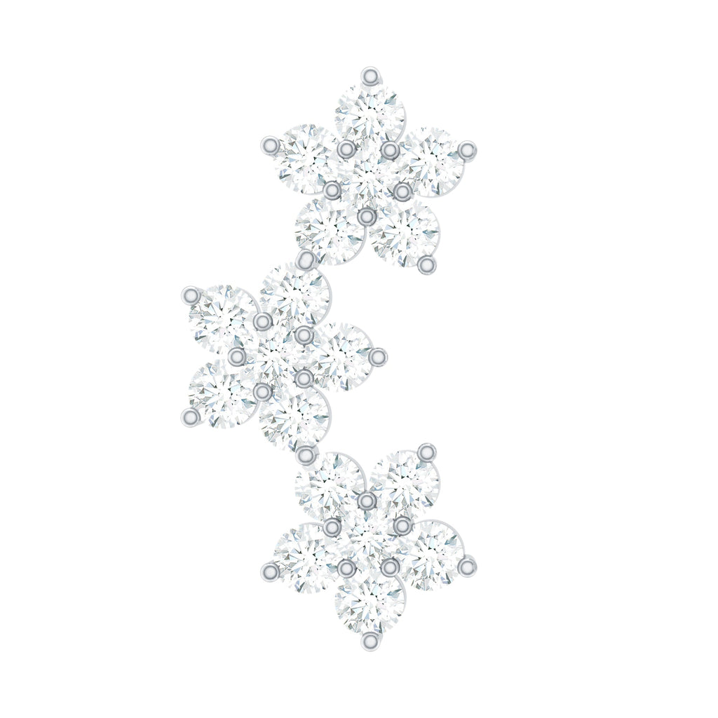 Certified Moissanite Three Flower Stud Earring for Helix Piercing