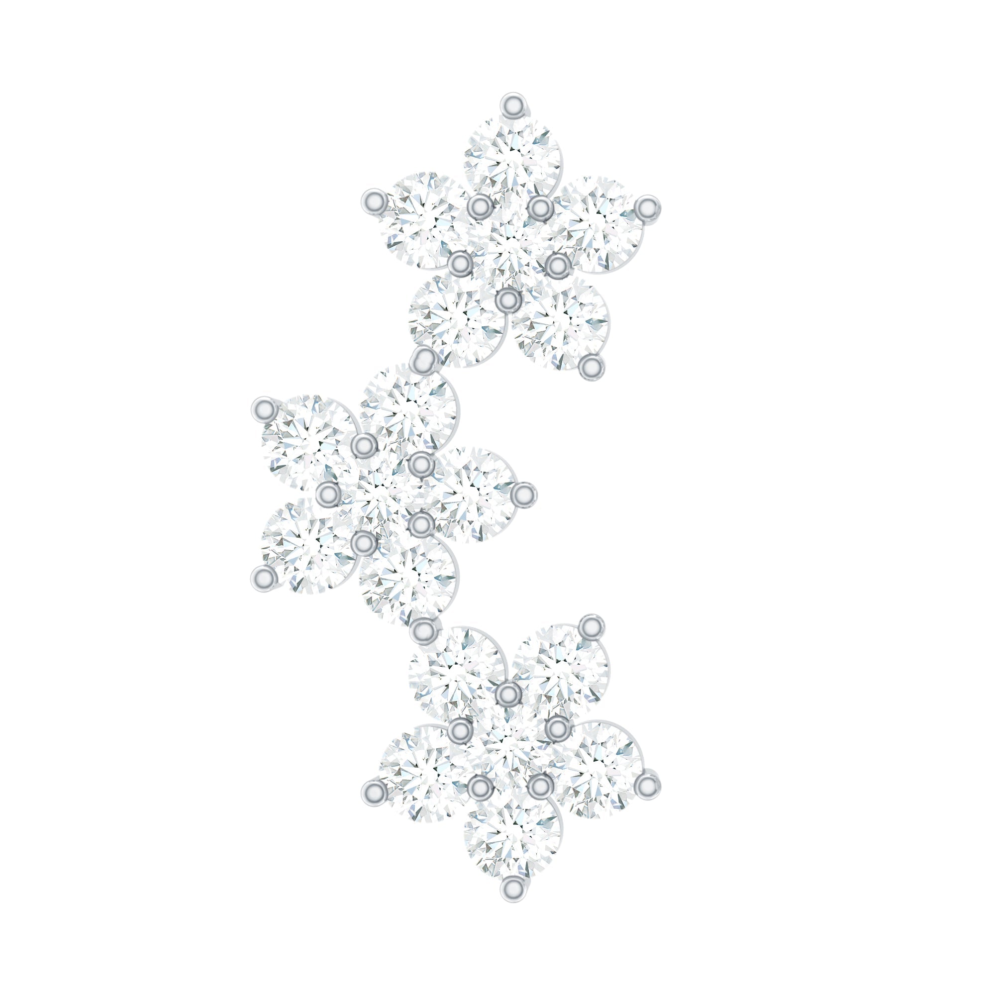 Certified Moissanite Three Flower Stud Earring for Helix Piercing