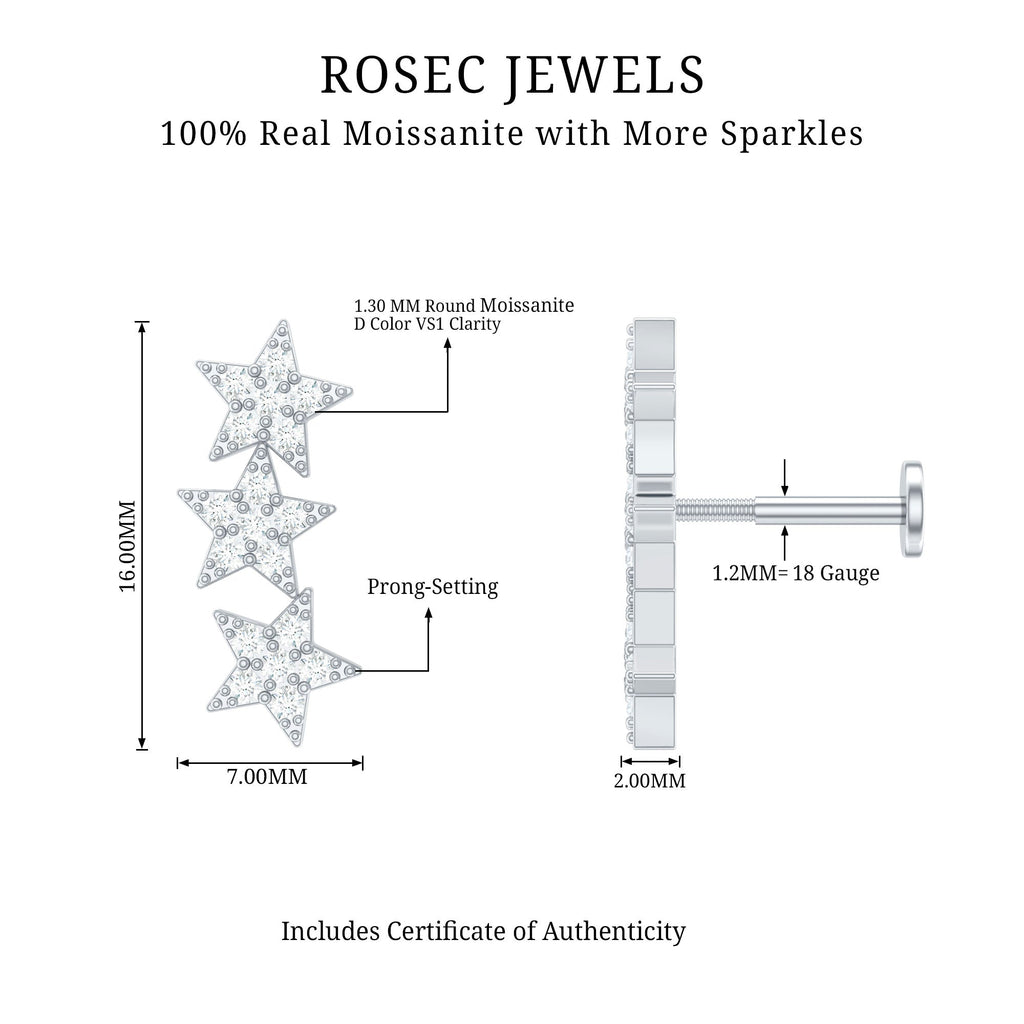 Certified Moissanite Star Ear Crawler Earring