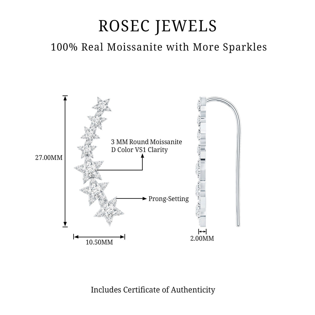 Moissanite Star Climber Earring for Cartilage Piercing