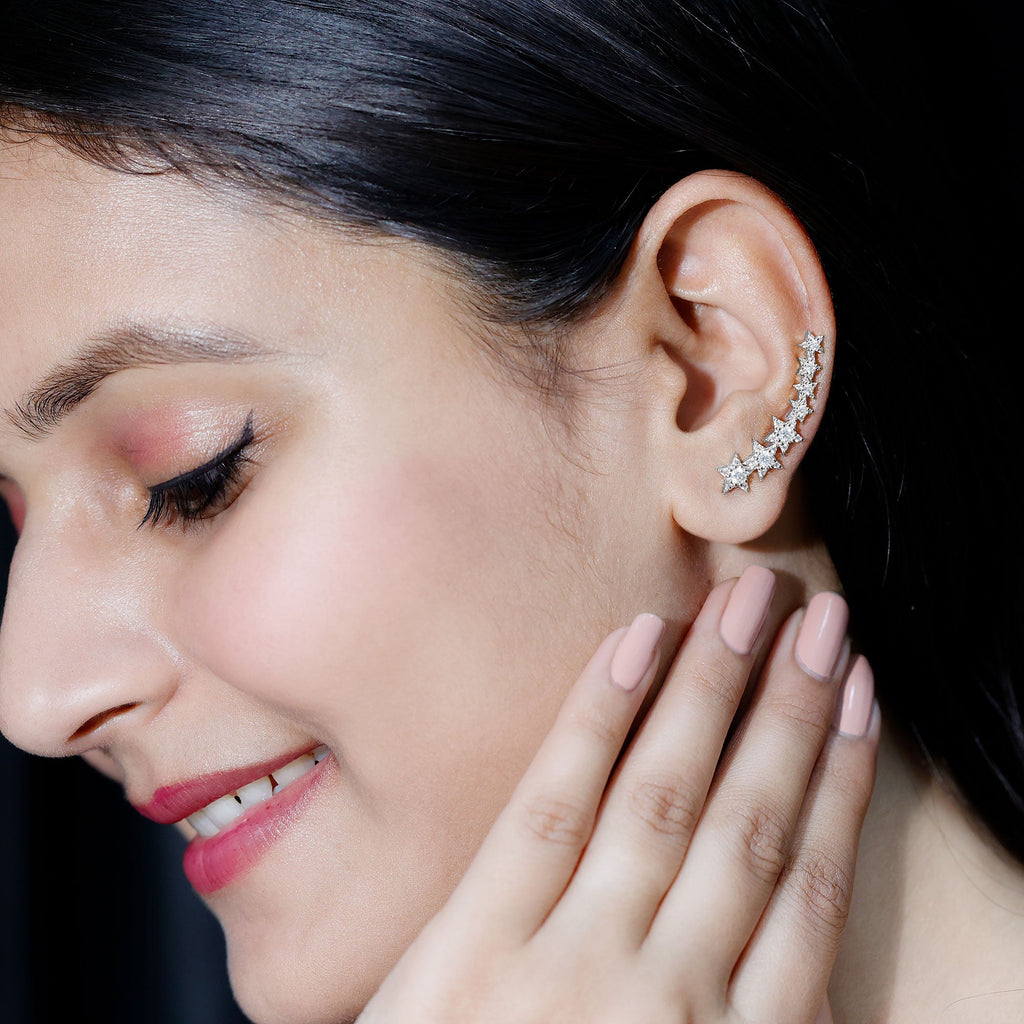 Moissanite Star Climber Earring for Cartilage Piercing