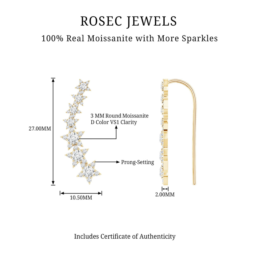 Moissanite Star Climber Earring for Cartilage Piercing