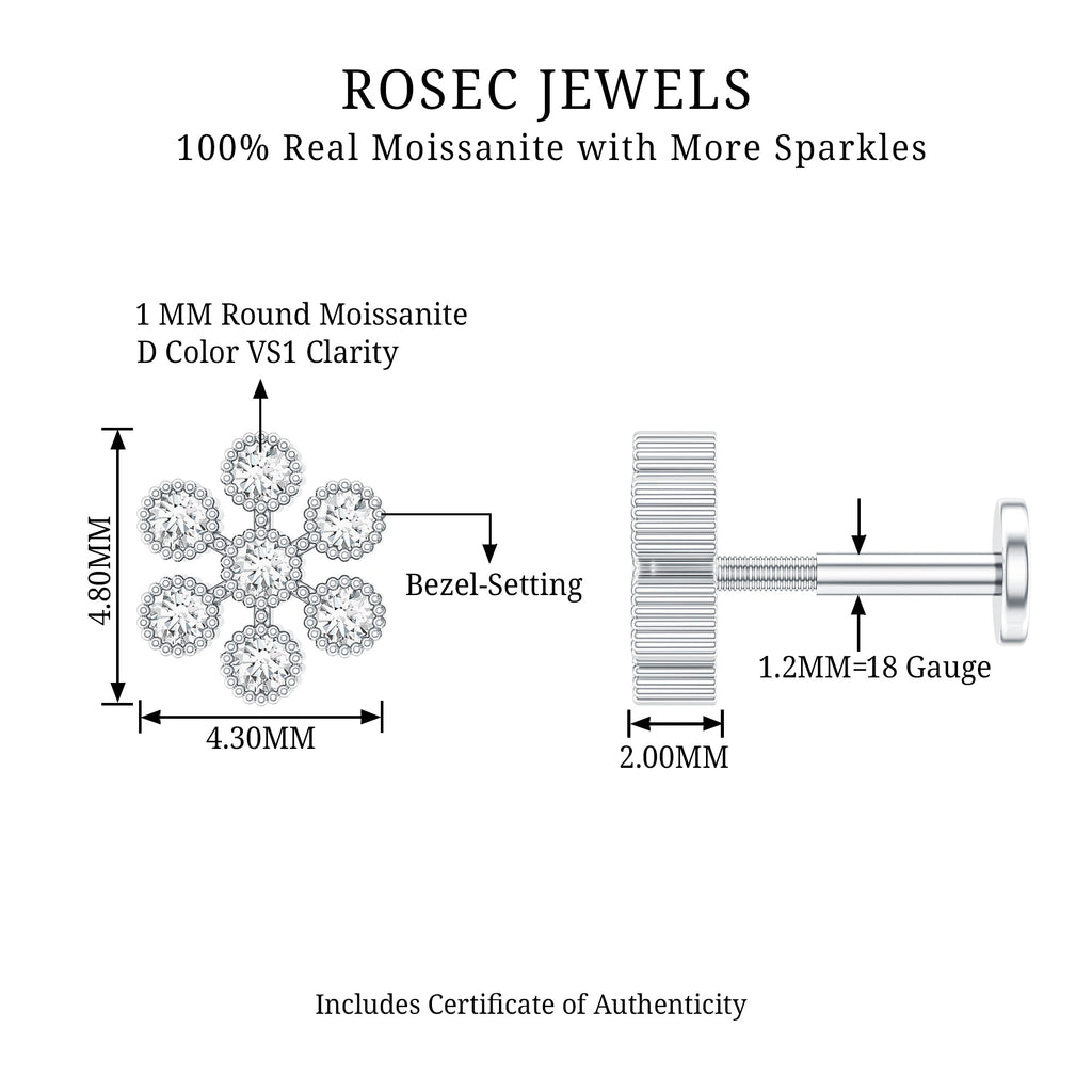 Moissanite Flower Cartilage Earring in Beaded Bezel Setting