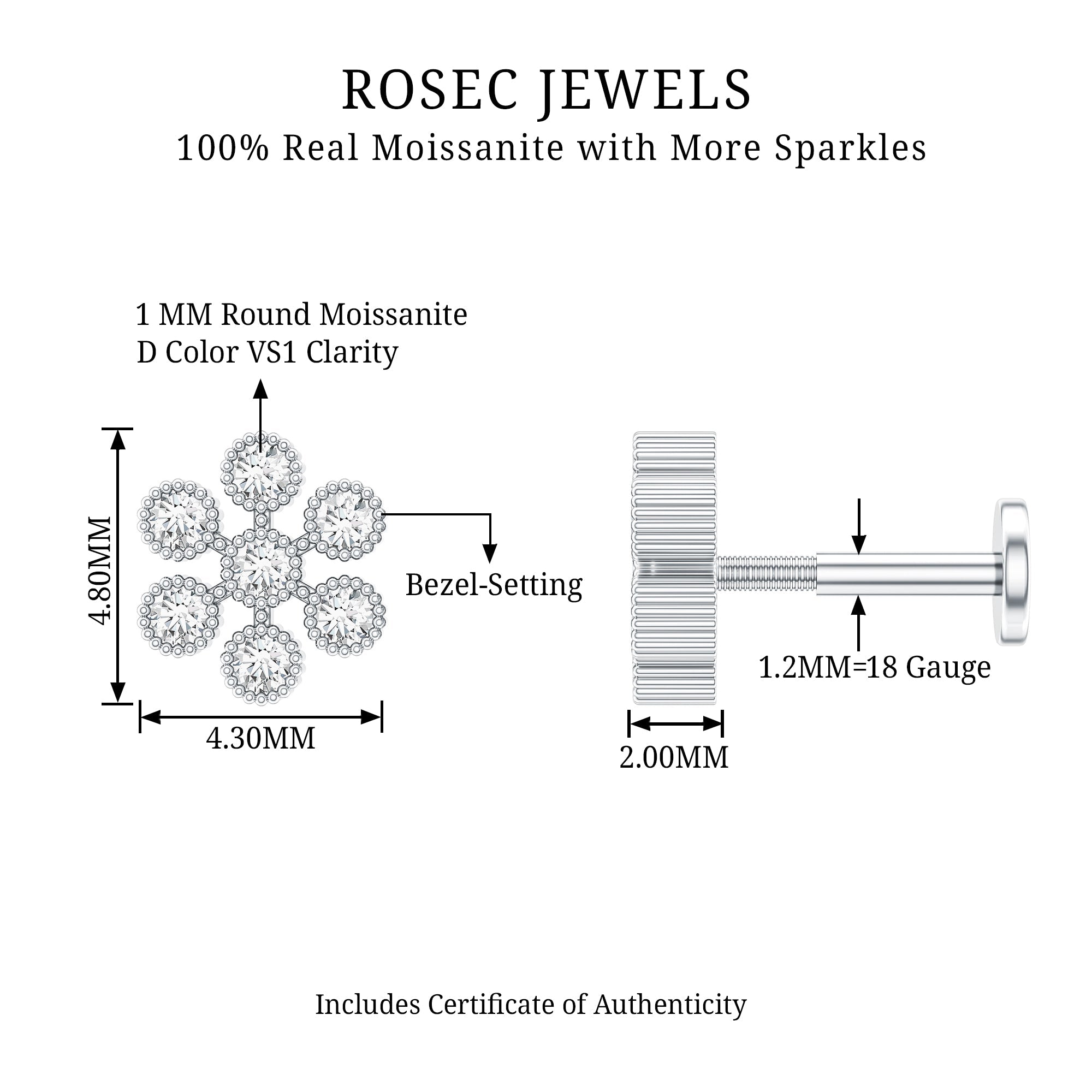 Moissanite Flower Cartilage Earring in Beaded Bezel Setting