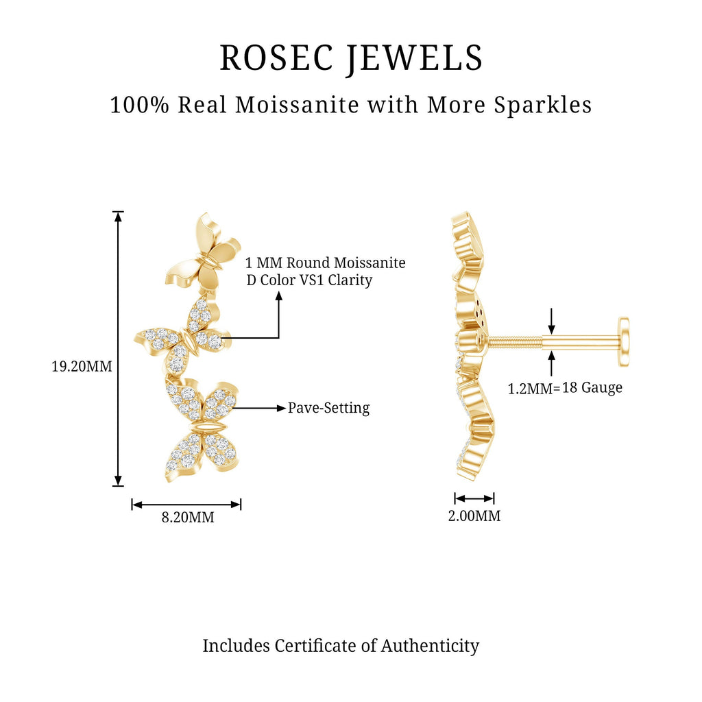 Moissanite Butterfly Climber Earring for Helix Piercing