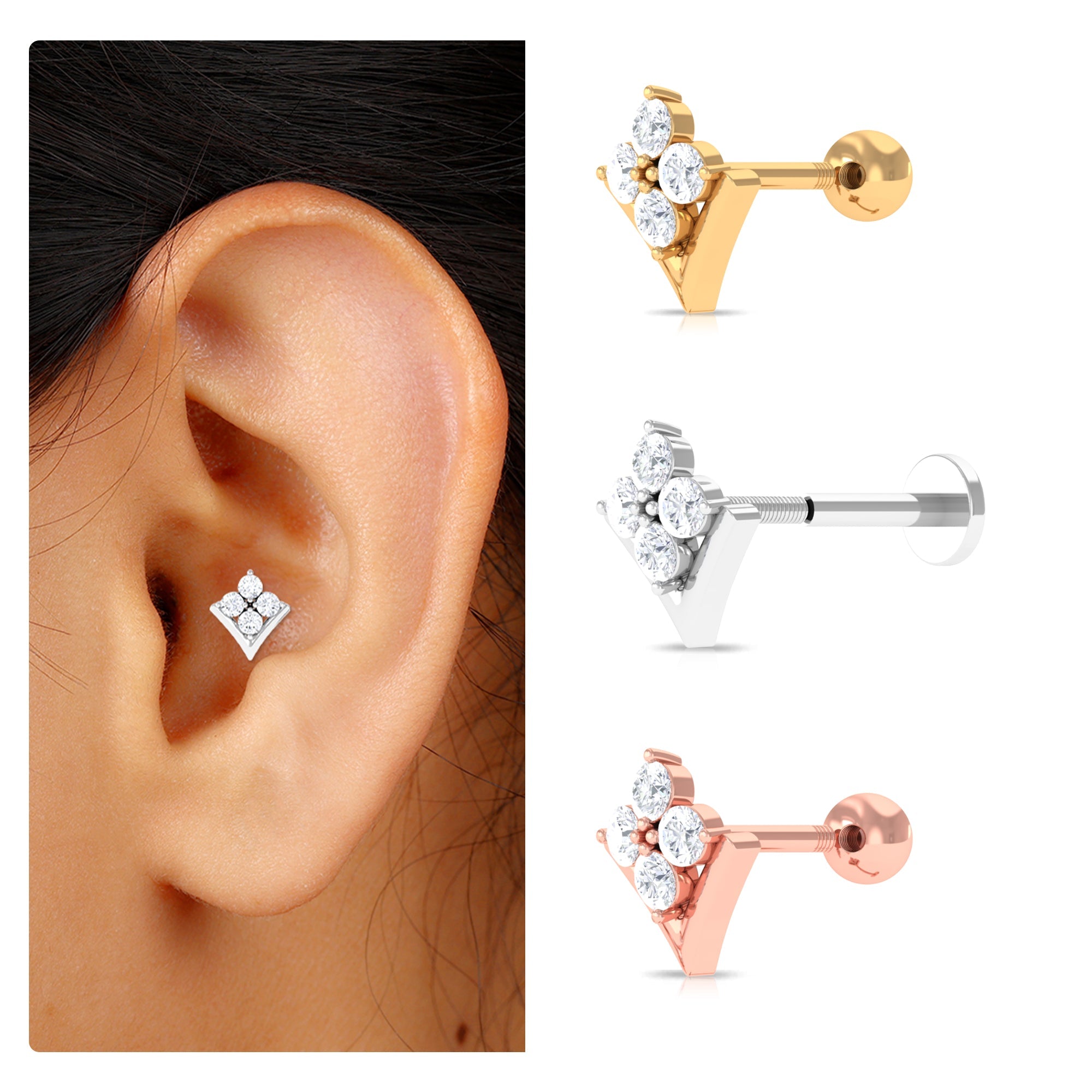 Certified Moissanite Floral Cluster Cartilage Earring