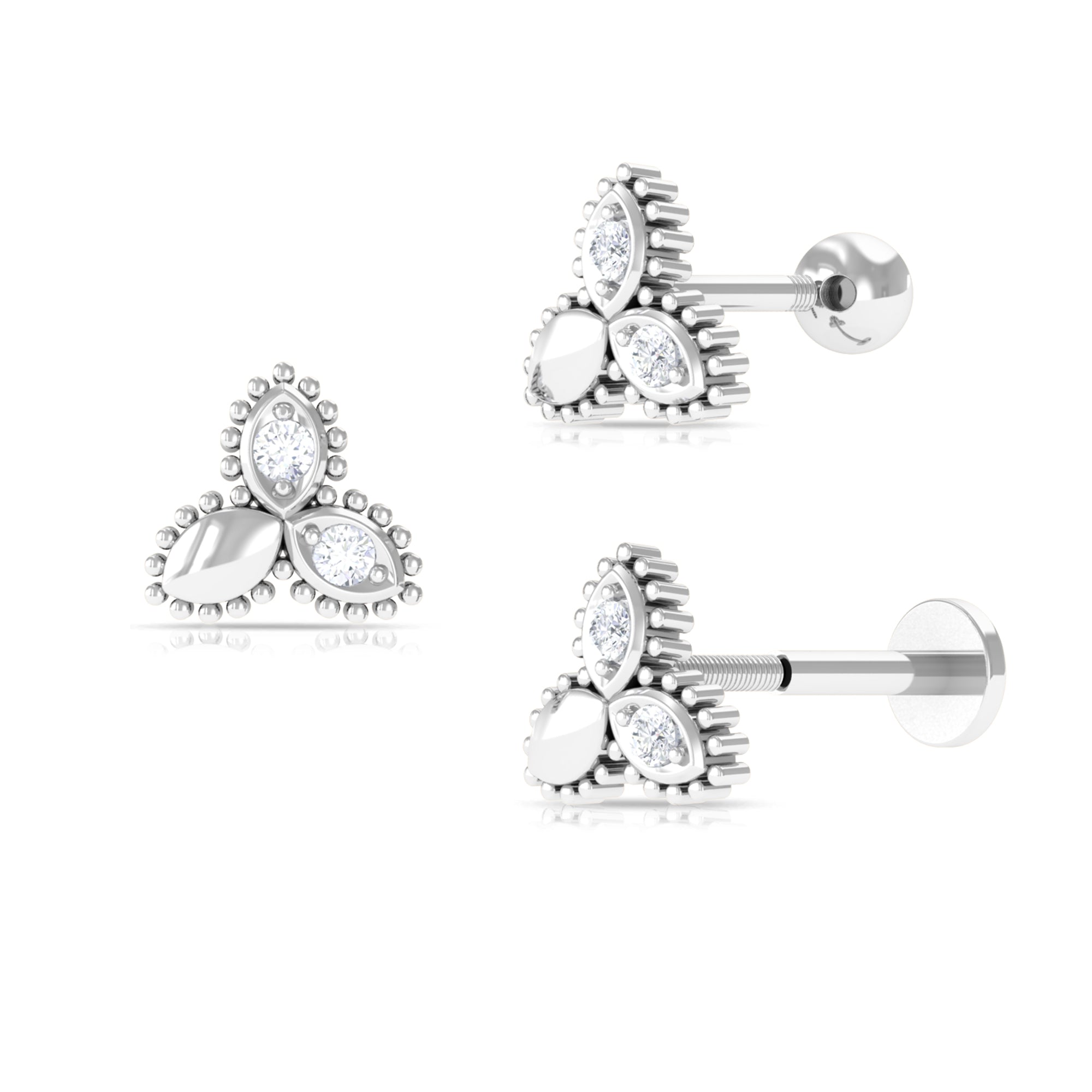 Natural Diamond Leaf Earring for Helix Piercing