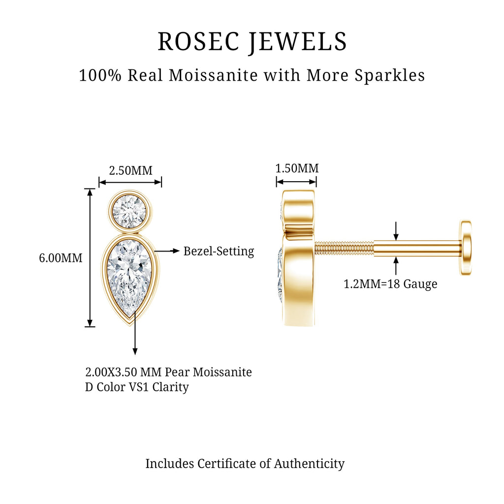 Dainty Pear and Round Cut Moissanite Tragus Earring