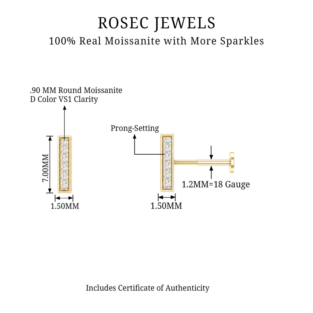 Round Moissanite Bar Earring for Cartilage Piercing