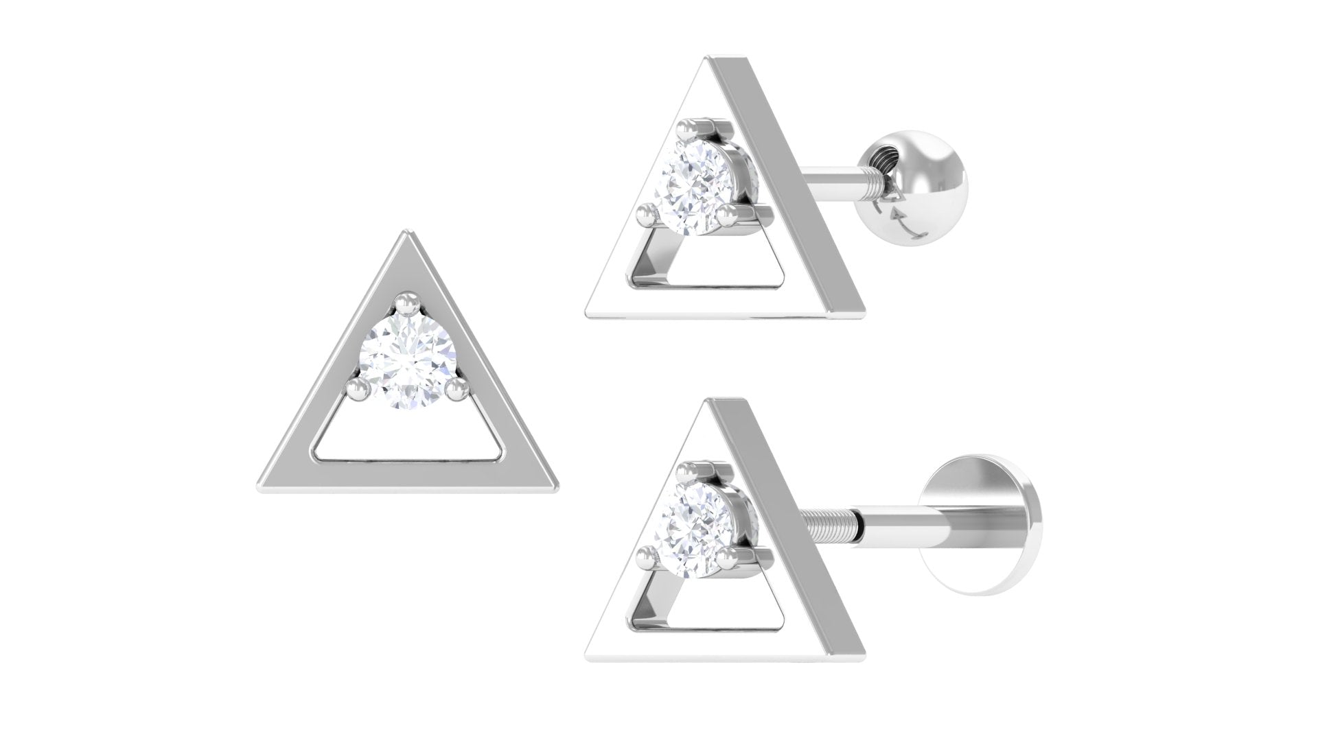 Round Moissanite Triangle Earring for Upper Lobe Piercing