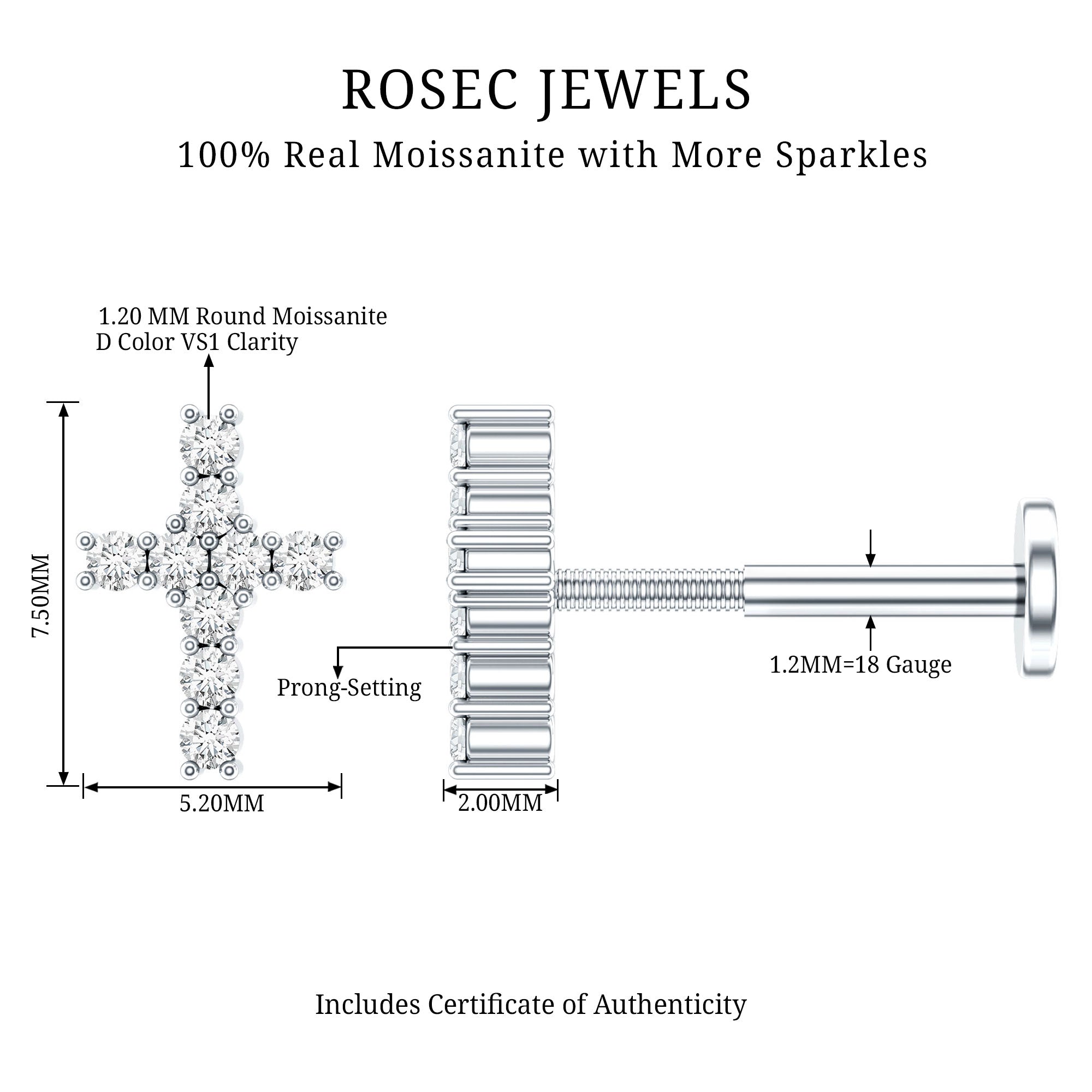 Minimalist Moissanite Cross Cartilage Earring