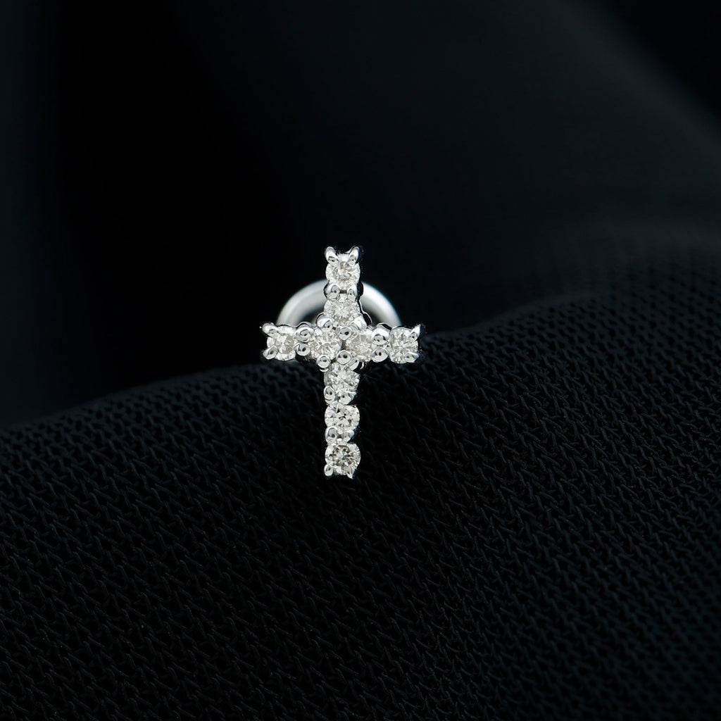Minimalist Moissanite Cross Cartilage Earring