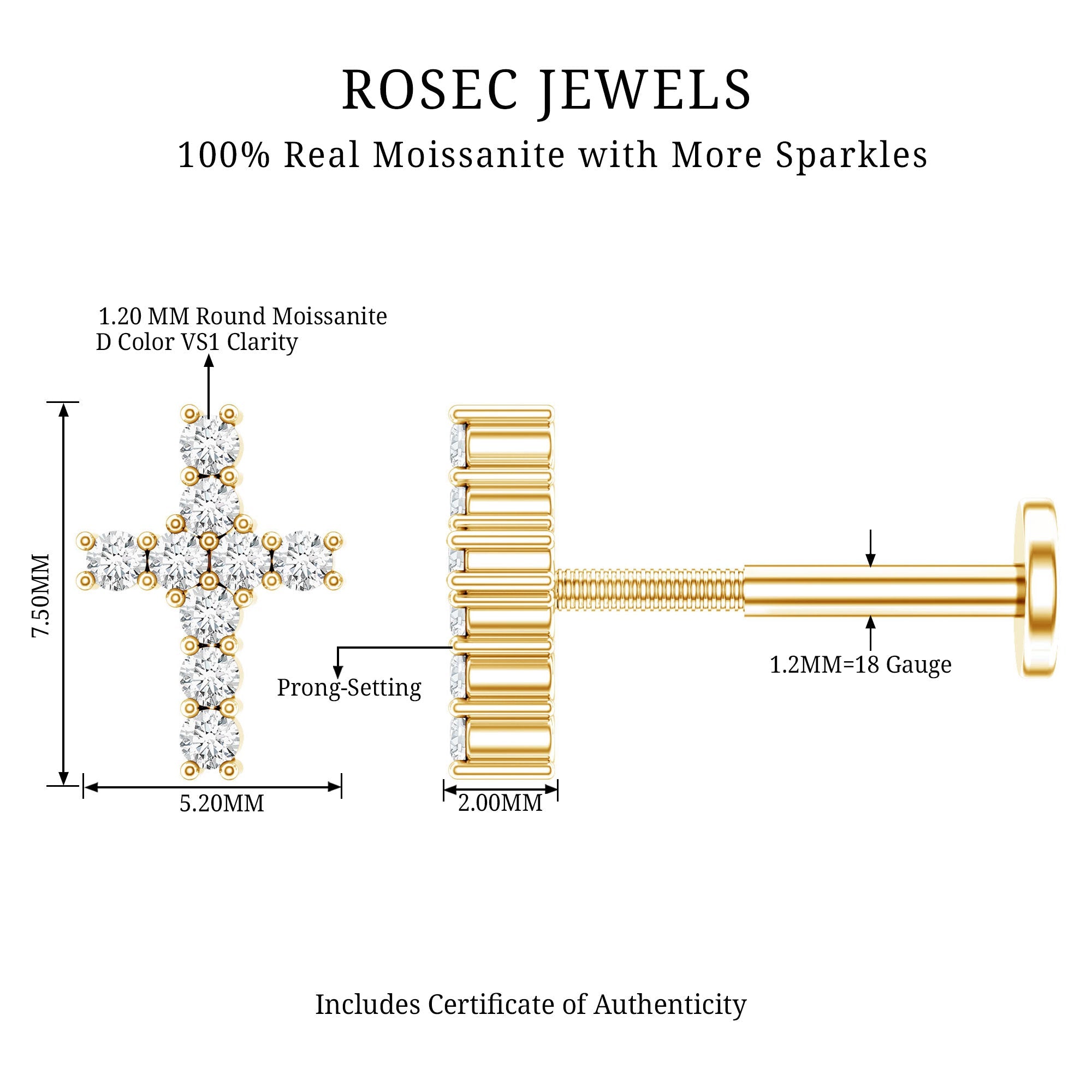Minimalist Moissanite Cross Cartilage Earring