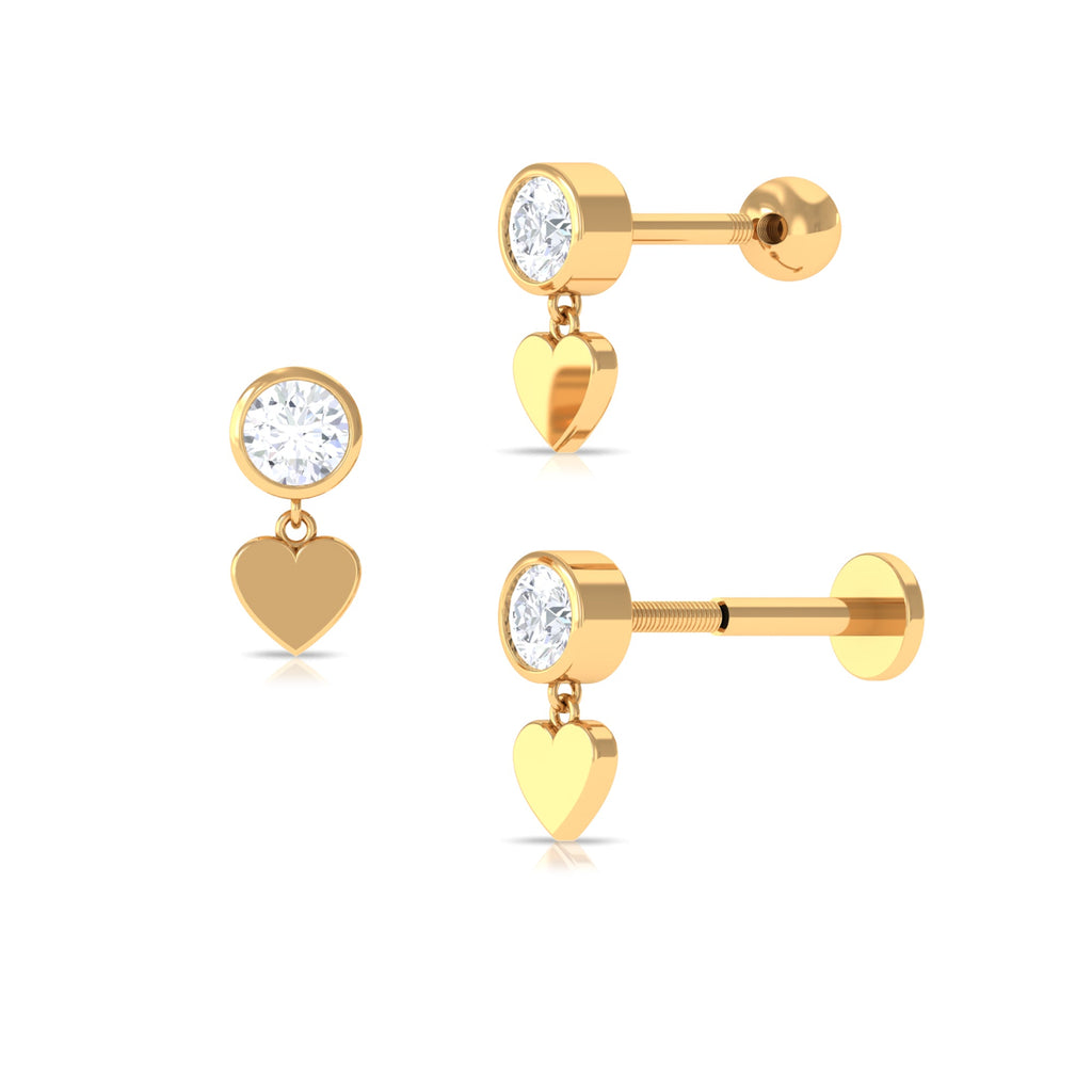 Round Moissanite Heart Drop Earring for Helix Piercing