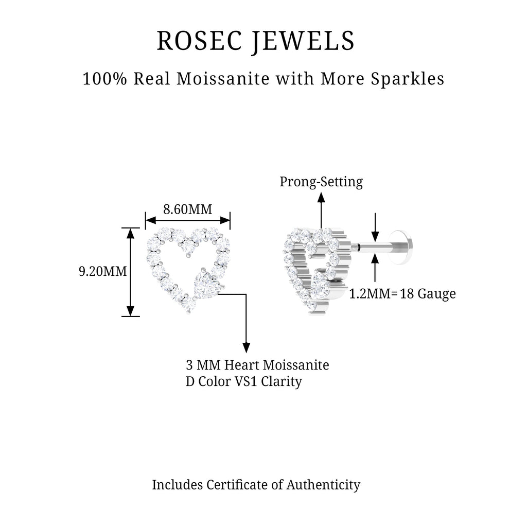 Certified Moissanite Heart Cartilage Earring