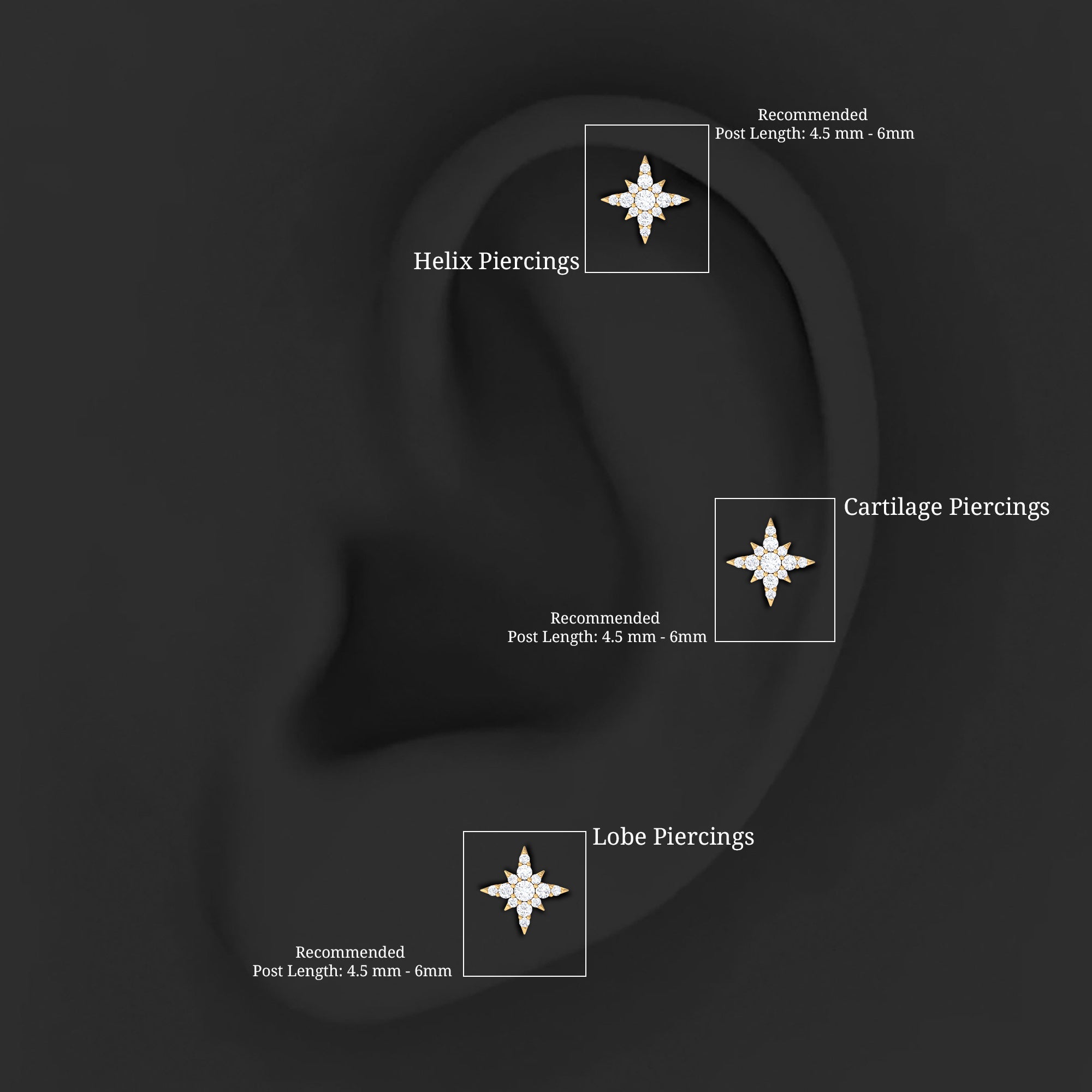Moissanite Starburst Cartilage Earring with Flat Back