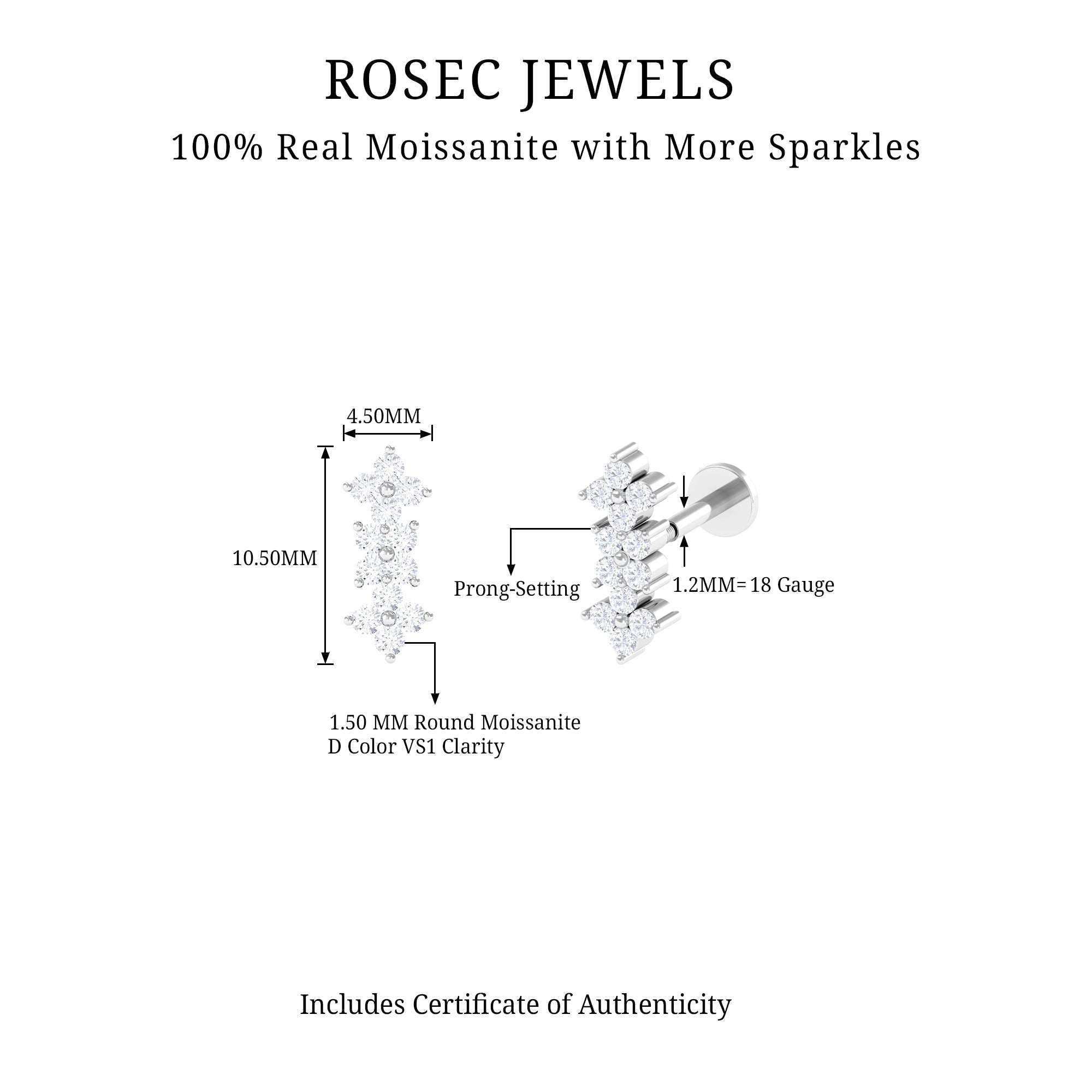 Dainty Moissanite Flower Helix Crawler Earring