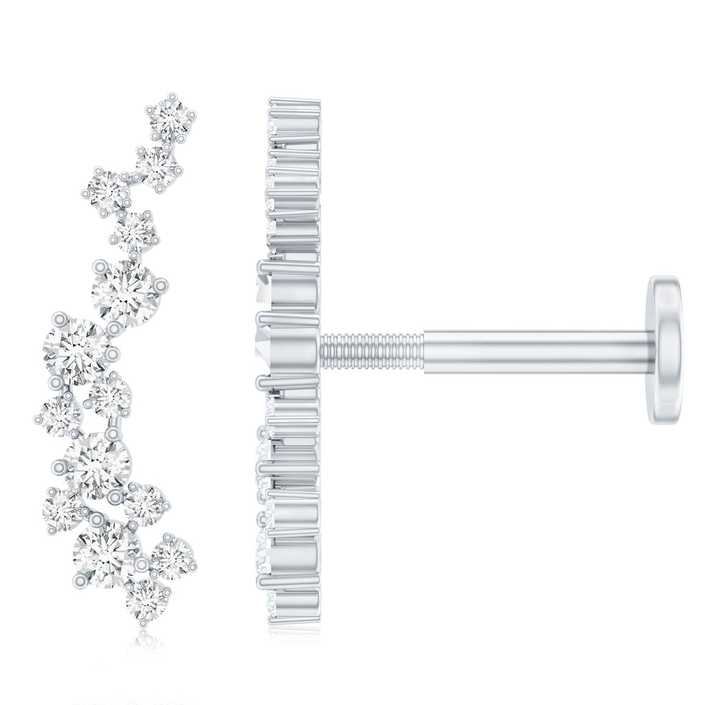 Natural Diamond Cluster Crawler Earring for Helix Piercing