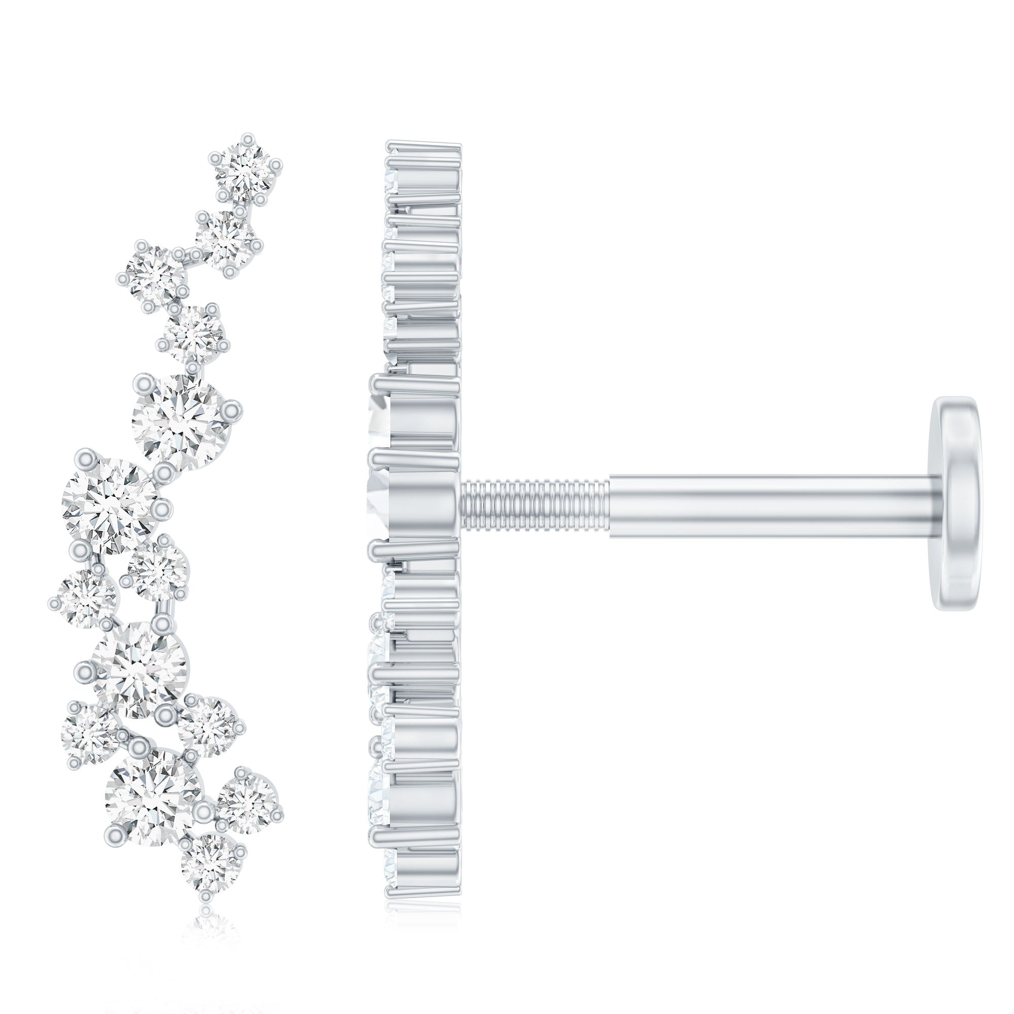 Natural Diamond Cluster Crawler Earring for Helix Piercing