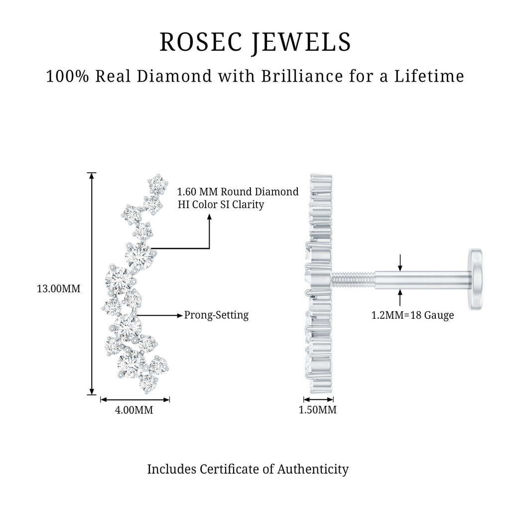 Natural Diamond Cluster Crawler Earring for Helix Piercing