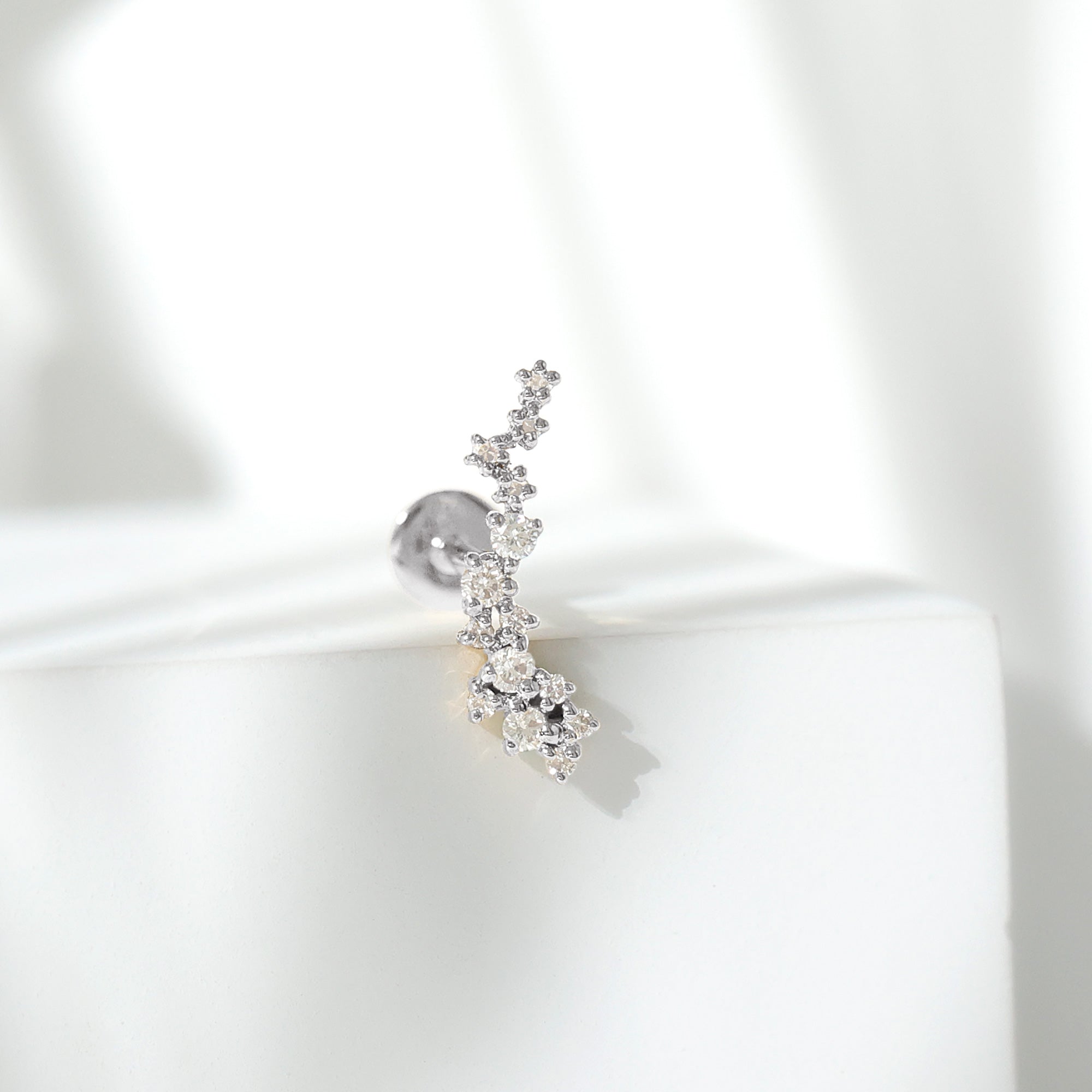 Natural Diamond Cluster Crawler Earring for Helix Piercing