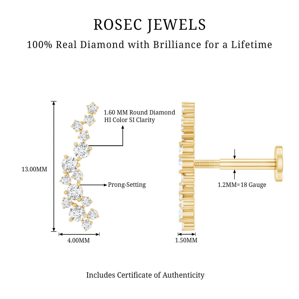 Natural Diamond Cluster Crawler Earring for Helix Piercing
