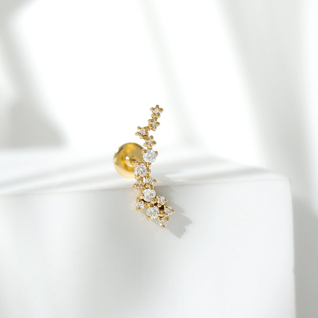 Natural Diamond Cluster Crawler Earring for Helix Piercing