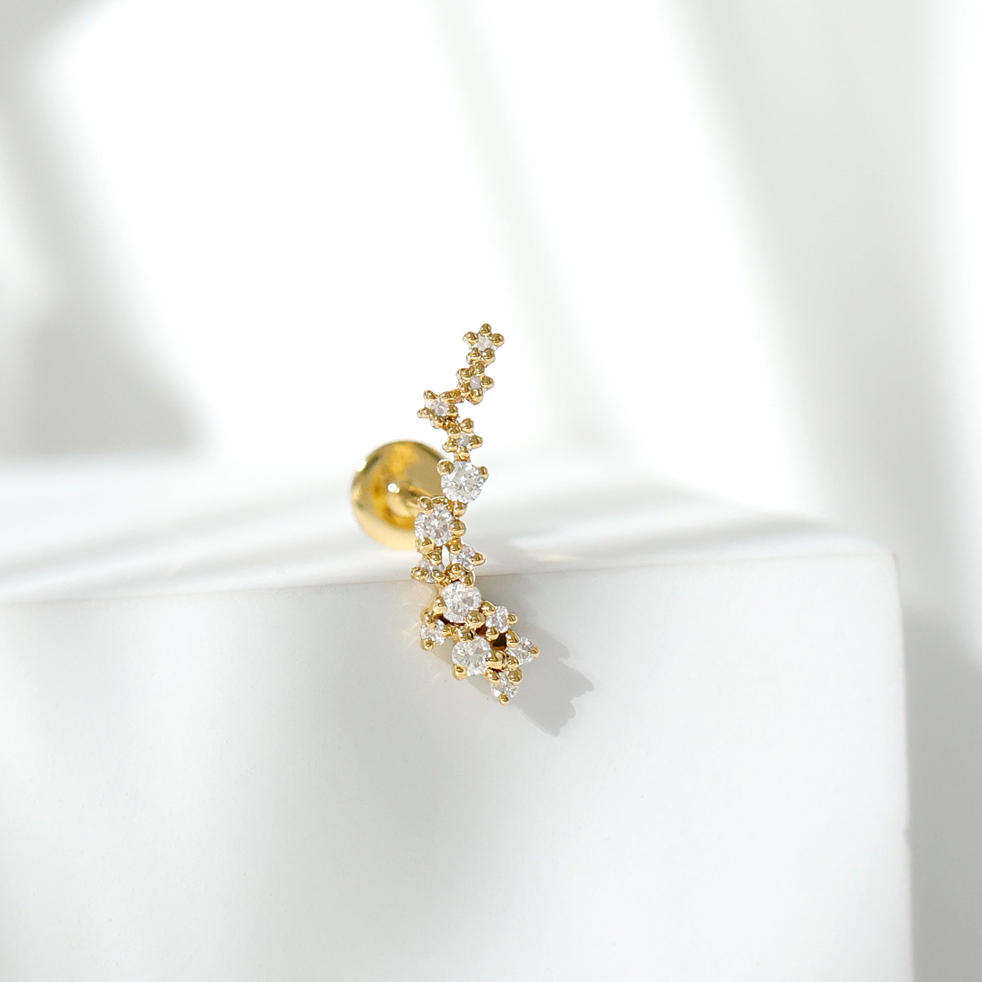 Natural Diamond Cluster Crawler Earring for Helix Piercing