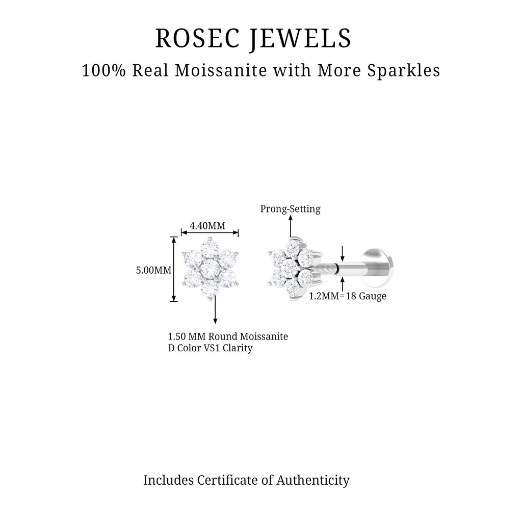 Tiny Moissanite Flower Cluster Earring for Conch Piercing