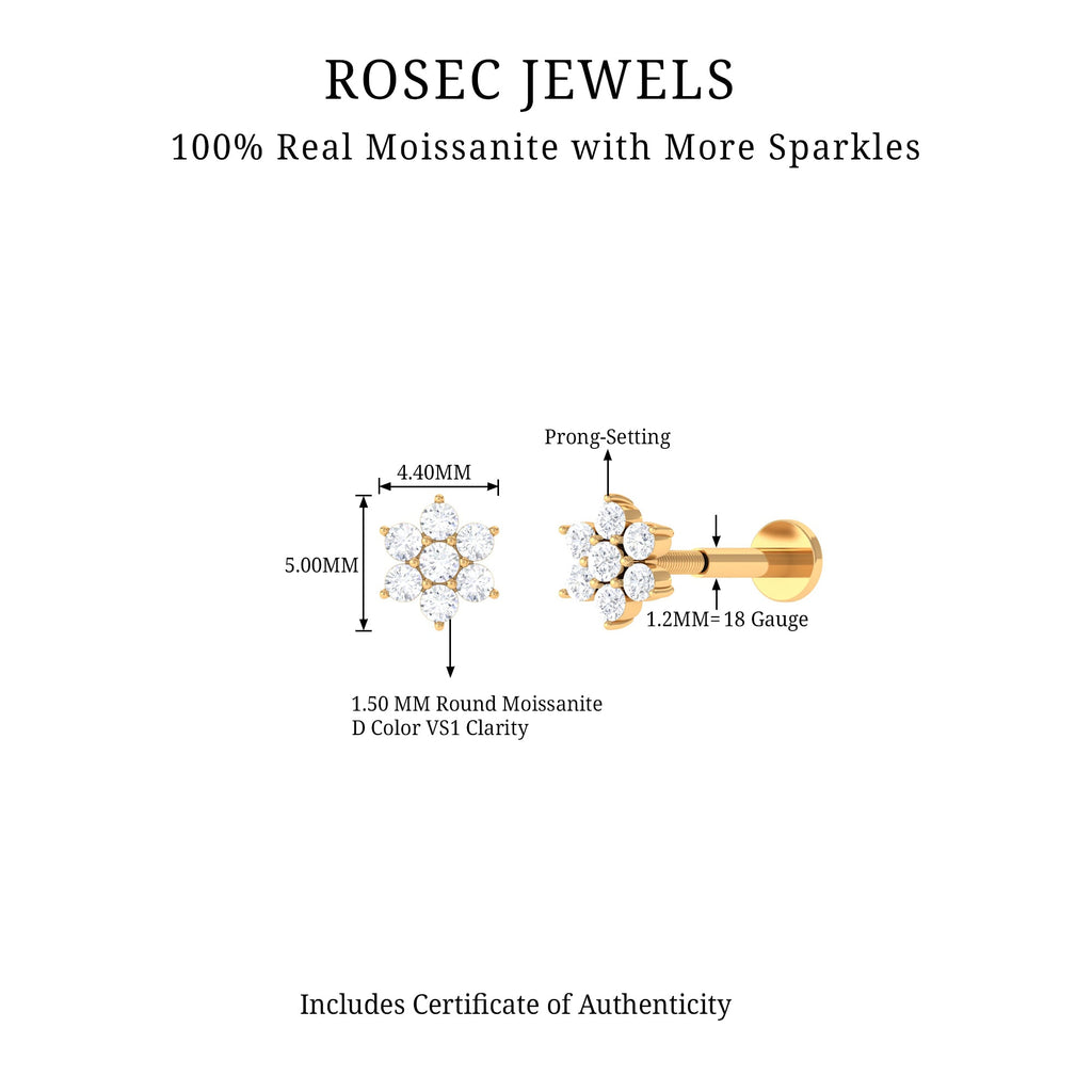 Tiny Moissanite Flower Cluster Earring for Conch Piercing